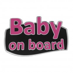 BABY ON BOARD ΑΥΤΟΚΟΛΛΗΤΟ ΕΞΩΤΕΡΙΚΗΣ ΧΡΗΣΗΣ 18,7 Χ 11,9 cm ΦΟΥΞΙΑ/ΜΑΥΡΟ/ΧΡΩΜΙΟ ΜΕ ΕΠΙΚΑΛΥΨΗ ΕΠΟΞΕΙΔΙΚΗΣ ΡΥΤΙΝΗΣ (ΥΓΡΟ ΓΥΑΛΙ) - 1 ΤΕΜ. Διάφορα Διακοσμητικά