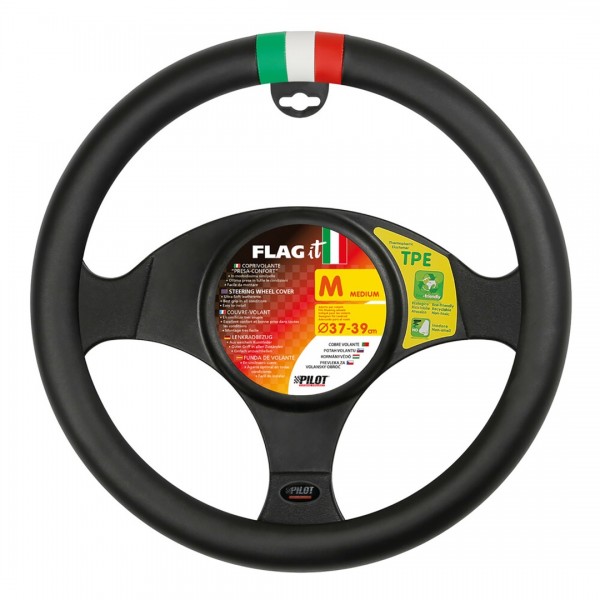 ΚΑΛΥΜΜΑ ΤΙΜΟΝΙΟΥ FLAG IT (ΣΗΜΑΙΑ ΙΤΑΛΙΑΣ) (M) 37/39cm ΔΕΡΜΑΤΙΝΗ ΜΑΥΡΟ ΑΟΣΜΟ ECO-FRIENDLY Διάμετρος 37-39 cm