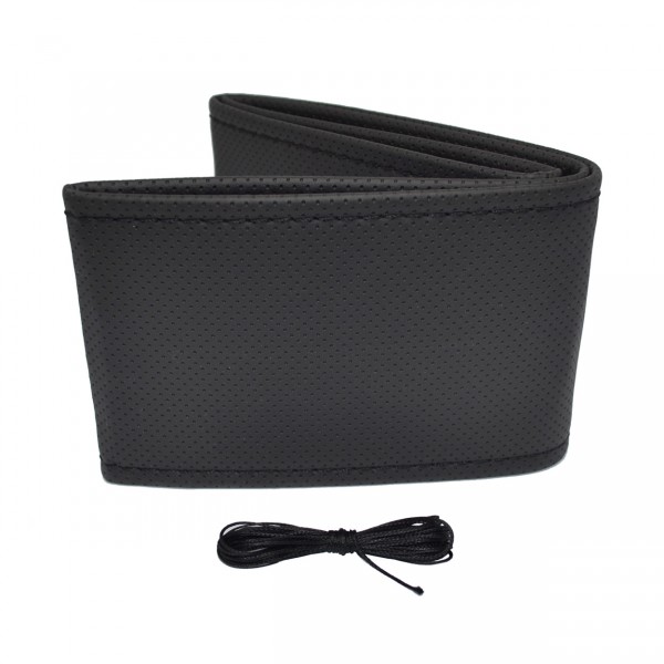 ΚΑΛΥΜΜΑ ΤΙΜΟΝΙΟΥ ΑΥΤΟΚΙΝΗΤΟΥ ΡΑΦΤΟ 38-39cm ΑΠΟ ΔΙΑΤΡΗΤΟ ΑΟΣΜΟ ΤΕΧΝΟΔΕΡΜΑ ΜΑΥΡΟ  AMIO - 1 ΤΕΜ. Ραφτά καλύμματα τιμονιού