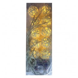 10 Λευκά λαμπάκια ξύλινες πλεκτές μπάλες 00001222 Χριστουγεννιάτικη διακόσμηση