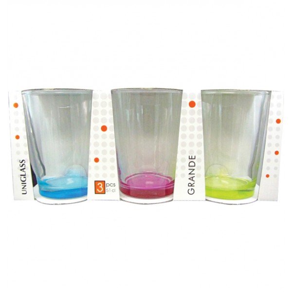 Σετ 3 ποτήρια νερού 51cl με χρωματιστό πάτο 70301057-o Ποτήρια