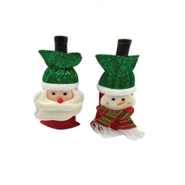 Χριστουγεννιάτικη θήκη κρασιού κόκκινο-πράσινο Άη Βασίλης - χιονάνθρωπος [00001287] Χριστουγεννιάτικα υλικά συσκευασίας