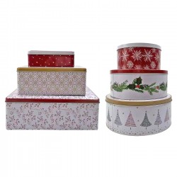 ΚΟΥΤΙΑ ΜΕΤΑΛΛΙΚΑ XMAS ΣΧΕΔΙΑ ΣΕΤ=3ΤΕΜ S1=ΣΤΡΟΓΓΥΛΑ Φ25x10cm/Φ22x9cm/Φ17x8cm. S2=ΟΡΘΟΓΩΝΙΑ 26x18x9cm/20x14x8cm/15x10x4cm Xmasfest 1133057 Κουτιά