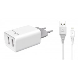 POWERTECH Φορτιστής τοίχου & καλώδιο Lightning PT-777, 2x USB, 2.1A Φορτιστές Κινητών