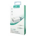 POWERTECH Φορτιστής τοίχου & καλώδιο Lightning PT-777, 2x USB, 2.1A Φορτιστές Κινητών