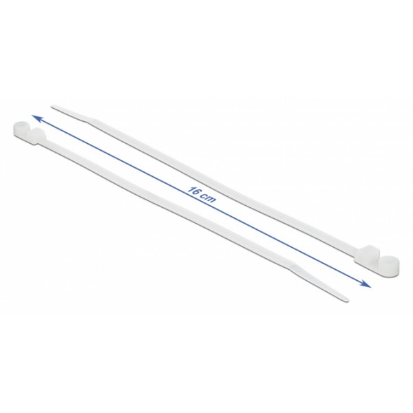 DELOCK Δεματικά καλωδίων 18944 με οπή στερέωσης, 160x4.8mm, λευκά, 10τμχ Τακτοποίηση Καλωδίων