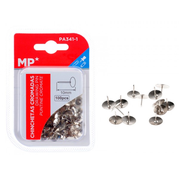 MP μεταλλικές πινέζες 10mm PA341-1, 100τμχ, ασημί Γραφική Ύλη