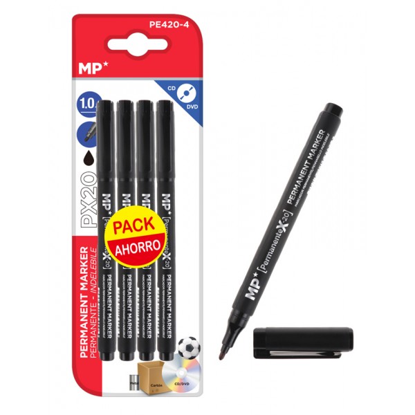 MP ανεξίτηλος μαρκαδόρος PE420-4 για CD-DVD, 1mm, μαύρος, 4τμχ Γραφική Ύλη