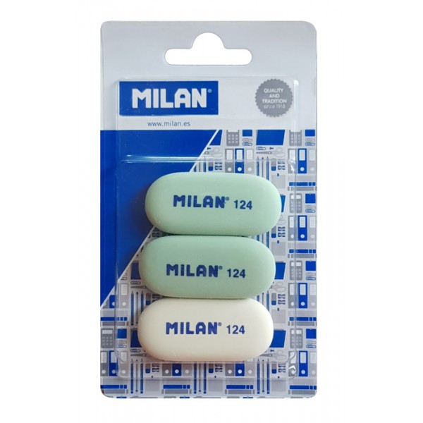 MILAN γόμα 124 BMM9203MP, παραλληλόγραμη 50 x 23 x 6mm, σετ 3τμχ Γραφική Ύλη