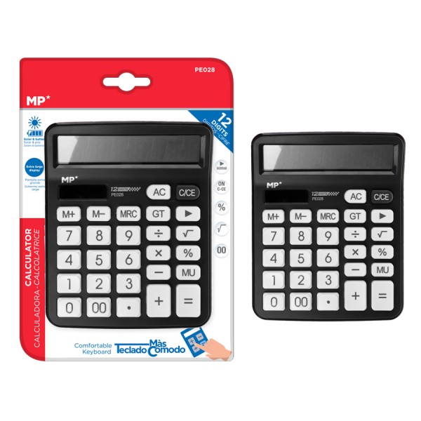 MP αριθμομηχανή PE028, ηλιακό & μπαταρίες, 12 ψηφία, μαύρη Γραφική Ύλη