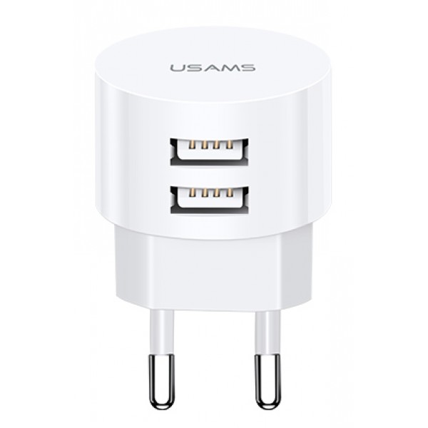 USAMS φορτιστής τοίχου T20, 2x USB, 2.1A, λευκός Φορτιστές Κινητών