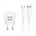 USAMS φορτιστής τοίχου T20 & καλώδιο type-C, 2x USB, 2.1A, λευκός Φορτιστές Κινητών