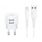 USAMS φορτιστής τοίχου T20 & καλώδιο Micro USB, 2x USB, 2.1A, λευκός Φορτιστές Κινητών