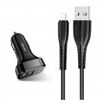 USAMS φορτιστής αυτοκινήτου C13 & καλώδιο Lightning, 2x USB, 2.1A, μαύρο Φορτιστές Κινητών