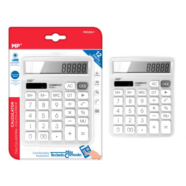 MP αριθμομηχανή PE028, ηλιακό & μπαταρίες, 12 ψηφία, λευκή Γραφική Ύλη