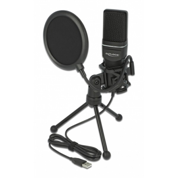 DELOCK Mικρόφωνο studio με pop φίλτρο & αντιανέμιο 66331, πυκνωτικό, USB Συστήματα Ήχου