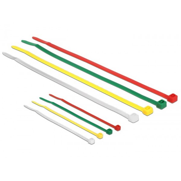 DELOCK Δεματικά καλωδίων, 100x2.5mm - 200x3.6mm, χρωματιστά, 200τμχ Τακτοποίηση Καλωδίων
