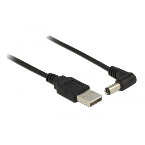 DELOCK καλώδιο USB σε DC 5.5 x 2.1mm 83578, γωνιακό, 1.5m, μαύρο USB