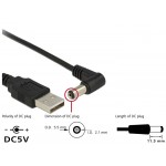 DELOCK καλώδιο USB σε DC 5.5 x 2.1mm 83578, γωνιακό, 1.5m, μαύρο USB