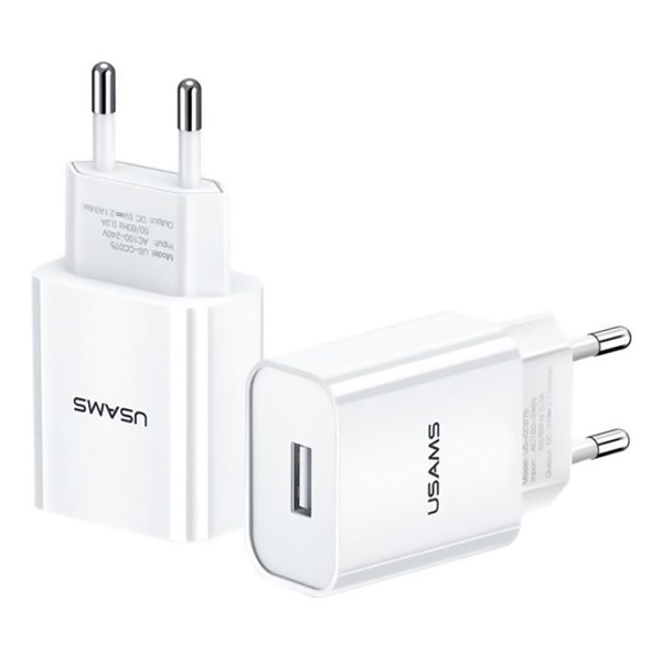 USAMS φορτιστής τοίχου T18, 1x USB, 2.1A, λευκός Φορτιστές Κινητών
