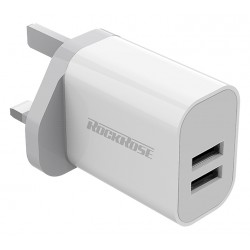 ROCKROSE φορτιστής τοίχου για πρίζα UK Casa A2, 2x USB, 2.4A 12W, λευκός Φορτιστές Κινητών