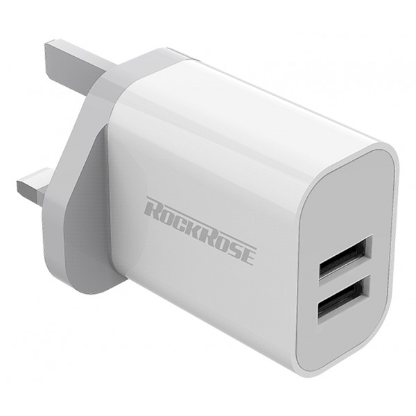 ROCKROSE φορτιστής τοίχου για πρίζα UK Casa A2, 2x USB, 2.4A 12W, λευκός Φορτιστές Κινητών