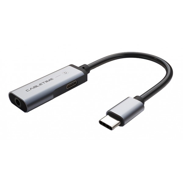 CABLETIME αντάπτορας USB Type-C σε USB Type-C & 3.5mm C160, 0.1m, γκρι Καλώδια