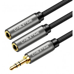 CABLETIME καλώδιο Stereo 3.5mm M σε 2x 3.5mm F AV309, 3pole, 0.2m, μαύρο Ήχος