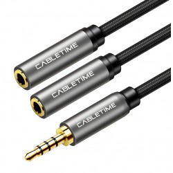 CABLETIME καλώδιο Stereo 3.5mm M σε 2x 3.5mm F AV309, 4pole, 0.2m, μαύρο Ήχος