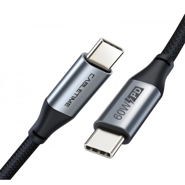 CABLETIME καλώδιο USB Type-C C160, PD 60W, 3Α, 1m, γκρι USB-C (Type-C)
