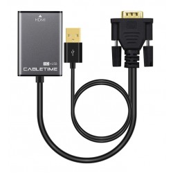 CABLETIME αντάπτορας HDMI σε VGA & USB AV582, 1080p, 0.15m, μαύρος Εικόνα