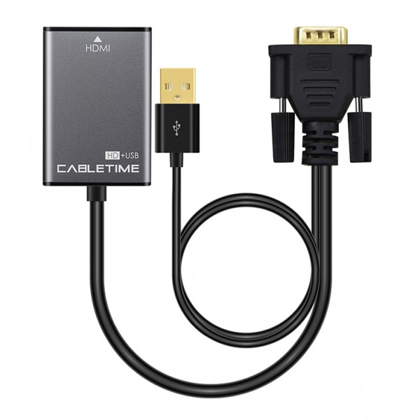 CABLETIME αντάπτορας HDMI σε VGA & USB AV582, 1080p, 0.15m, μαύρος Εικόνα