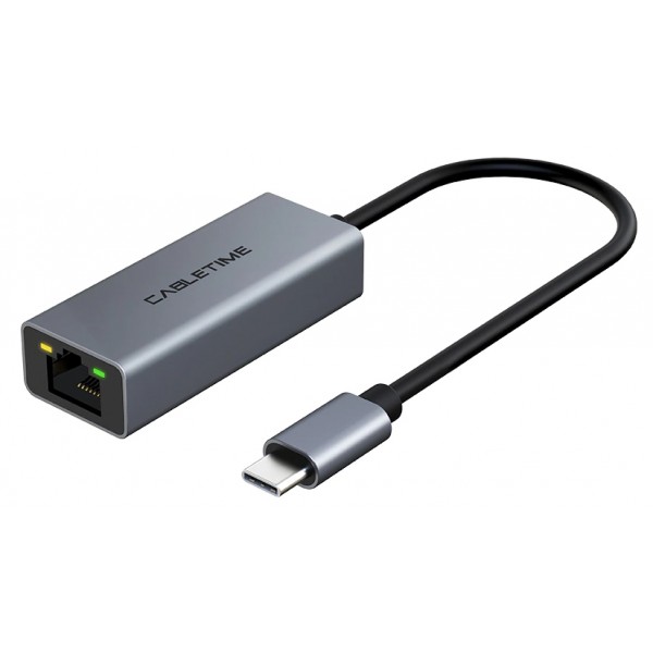 CABLETIME αντάπτορας USB Type-C σε RJ45 CML100, 100Mbps, 0.15m, γκρι Κάρτες Δικτύου - USB Dongles