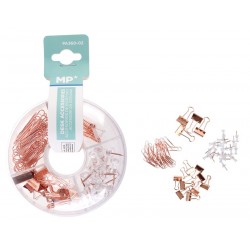 MP σετ γραφείου PA360-02 με συνδετήρες, κλιπ & πινέζες, ροζ χρυσό Γραφική Ύλη