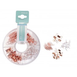 MP σετ γραφείου PA360-05 με συνδετήρες, κλιπ & πινέζες, ροζ χρυσό Γραφική Ύλη