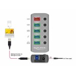 DELOCK USB hub με διακόπτες 63262, 5x USB, 5Gbps, 2.4A, γκρι USB Hubs - Card Readers