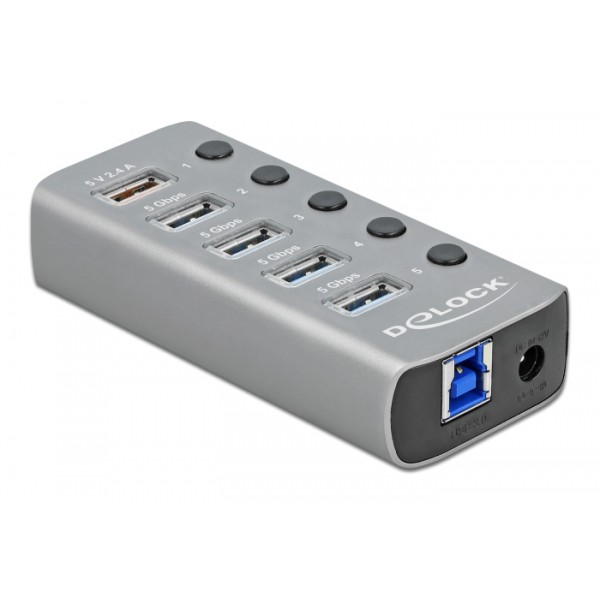 DELOCK USB hub με διακόπτες 63262, 5x USB, 5Gbps, 2.4A, γκρι USB Hubs - Card Readers