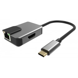POWERTECH αντάπτορας USB Type-C σε HDMI + RJ45 + PD PTH-053, 4K, γκρι USB Hubs - Card Readers