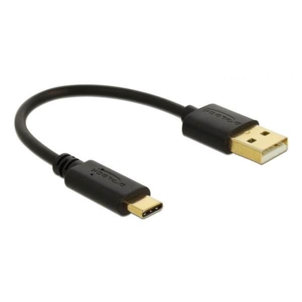 DELOCK καλώδιο USB σε USB Type-C 85354, 3A, 22AWG, 0.15m, μαύρο USB-C (Type-C)