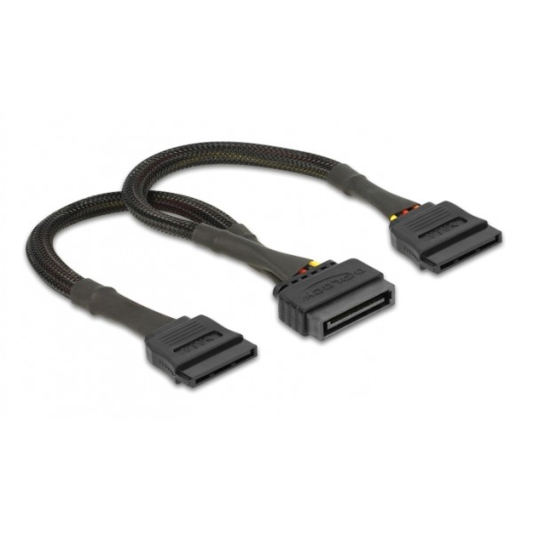 DELOCK καλώδιο SATA 15pin σε 2x SATA 15pin 60135, 0.25m, μαύρο Εσωτερικά PC