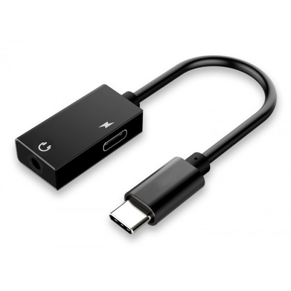 POWERTECH αντάπτορας USB-C σε USB-C & 3.5mm CAB-UC053, 0.11m, μαύρος USB-C (Type-C)