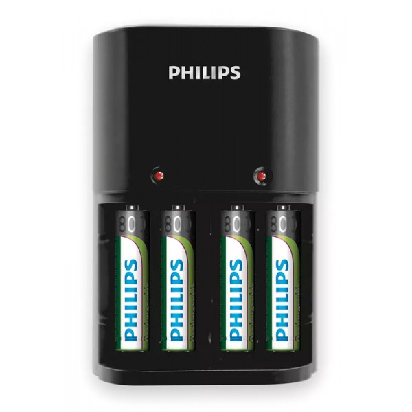 PHILIPS φορτιστής μπαταριών AA & AΑΑ NiMH SCB1450NB με 4x AAA, μαύρος Φορτιστές Μπαταριών