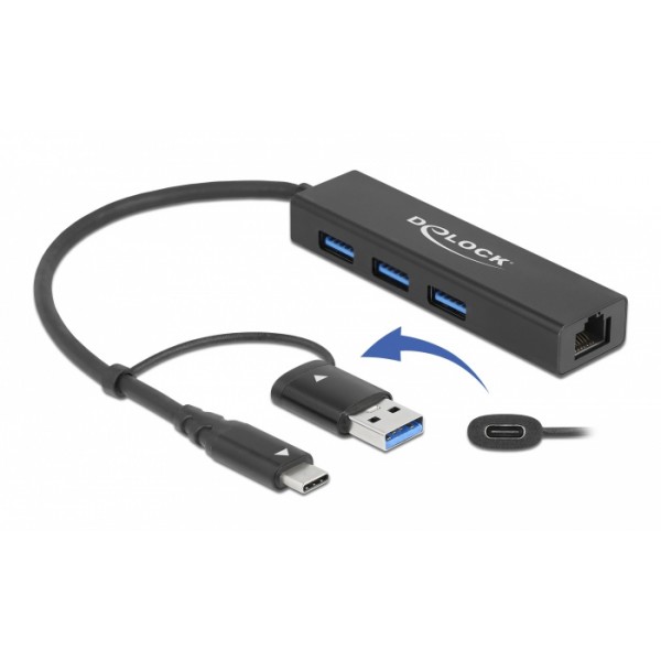 DELOCK docking station 64149 3x USB 3.2 Gen 1/LAN 1000Mbps, 5Gbps, μαύρο USB Hubs - Card Readers