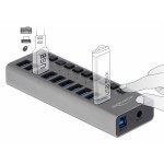 DELOCK USB hub με διακόπτες 63670, 10x USB, 5Gbps, LED, γκρι USB Hubs - Card Readers