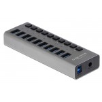 DELOCK USB hub με διακόπτες 63670, 10x USB, 5Gbps, LED, γκρι USB Hubs - Card Readers