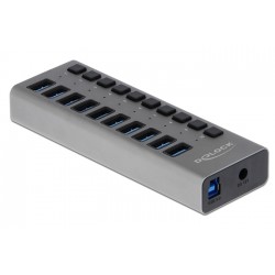 DELOCK USB hub με διακόπτες 63670, 10x USB, 5Gbps, LED, γκρι USB Hubs - Card Readers