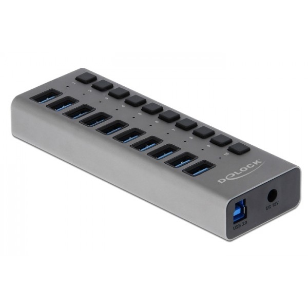 DELOCK USB hub με διακόπτες 63670, 10x USB, 5Gbps, LED, γκρι USB Hubs - Card Readers