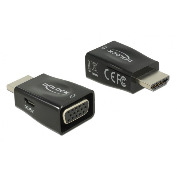 DELOCK αντάπτορας HDMI σε VGA & micro USB 65902, 1920x1200p, μαύρος Εικόνα