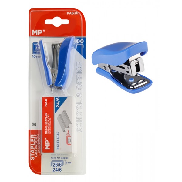 MP mini συρραπτικό με ανταλλακτικά PA636, 24/6-26/6, 10 φύλλα, μπλε Γραφική Ύλη