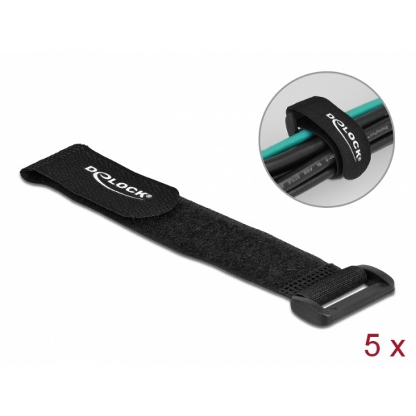 DELOCK ιμάντες τύπου velcro 19531, 190 x 25mm, μαύρος, 5τμχ Τακτοποίηση Καλωδίων